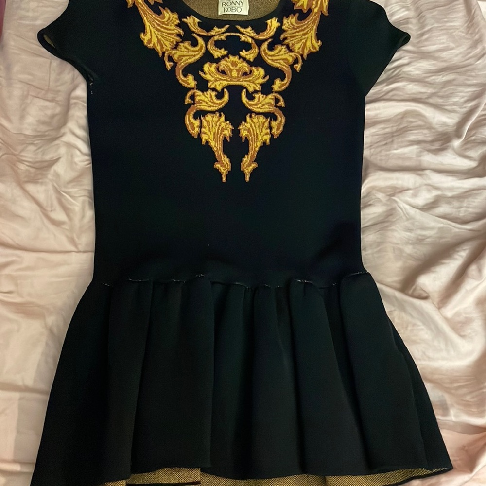 Torn by Ronny Kobo black peplum with golden design detail